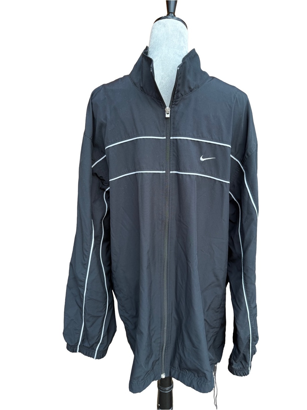 Vintage Nike Track Jacket Mens XL Black Full Zip Mesh Lined Retro Piping Swoosh